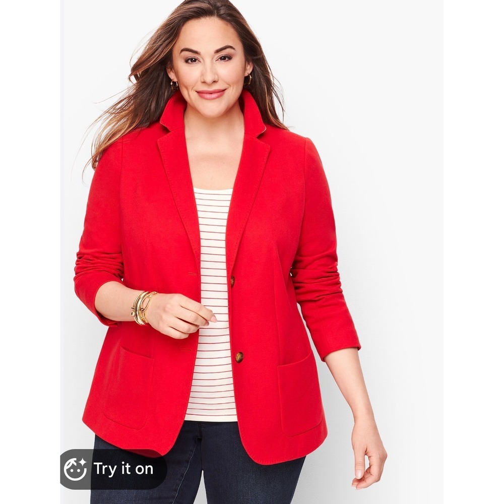 Talbots Aberdeen Red Knit Blazer Jacket Plus Petite 18WP Two Button Workwear